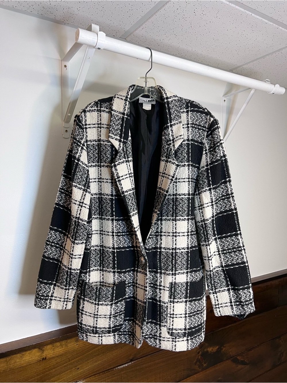 NY Clothing Co. Plaid Single-Button Long Length Wool Blazer- L